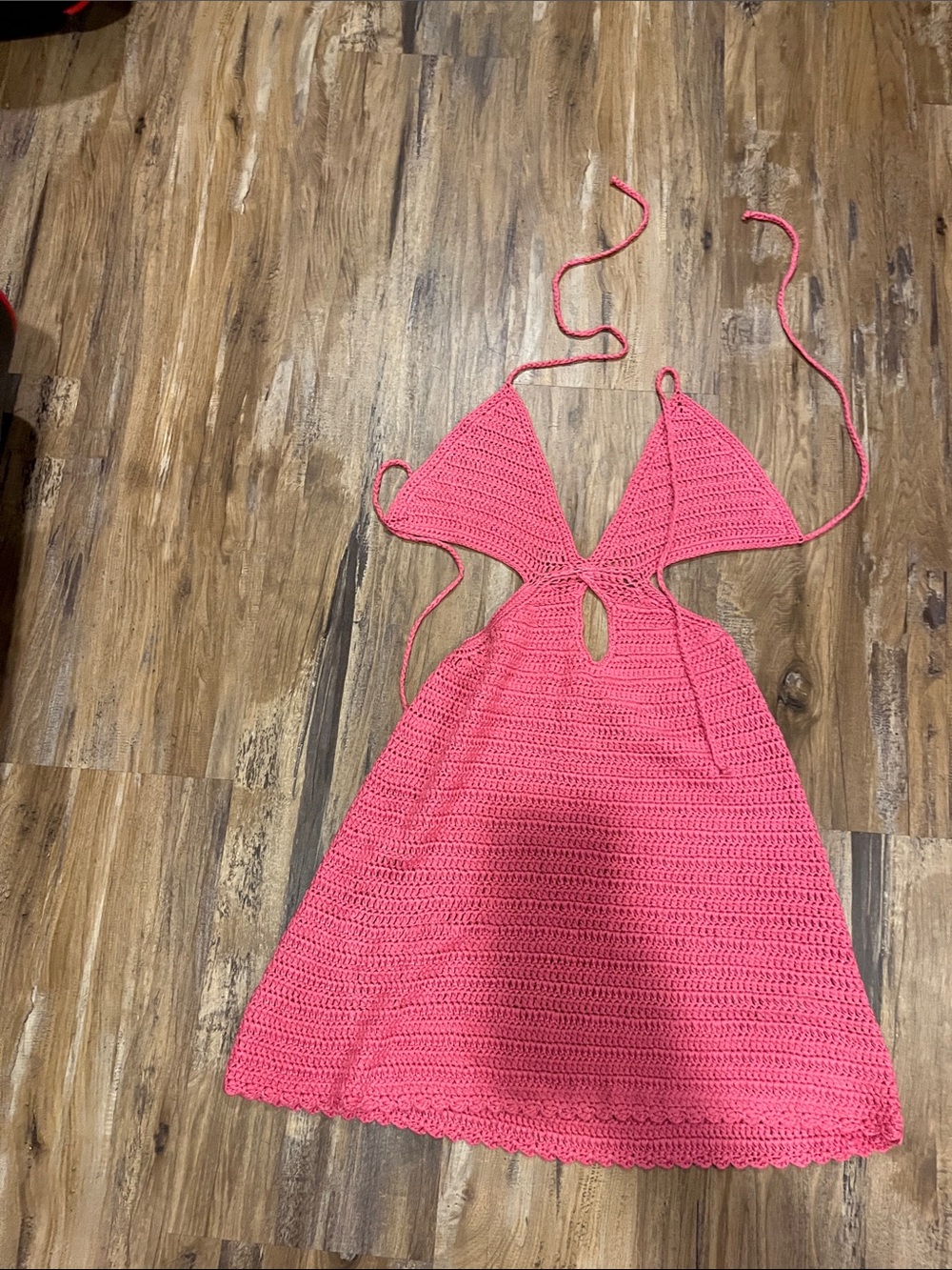 Beginning Boutique Hot Pink Crochet Cutout Mini Dress